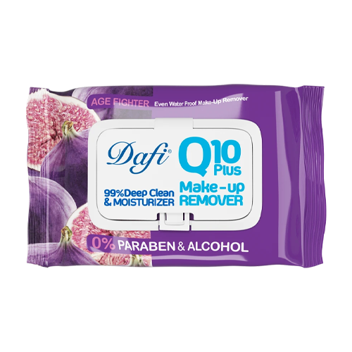 دستمال مرطوب پاک کننده آرایش مدل Q10 (طرح میوه بلوبری و انجیر) ۵۰ عددی دافی