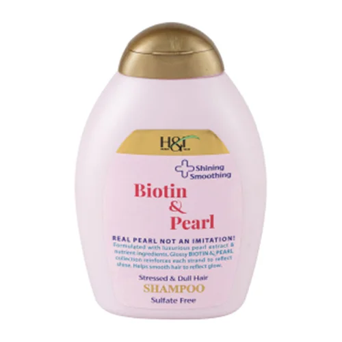 شامپو درخشان کننده و نرم کننده اچ اند تی حاوی عصاره مروارید و بیوتین مناسب موی ضعیف و شکننده