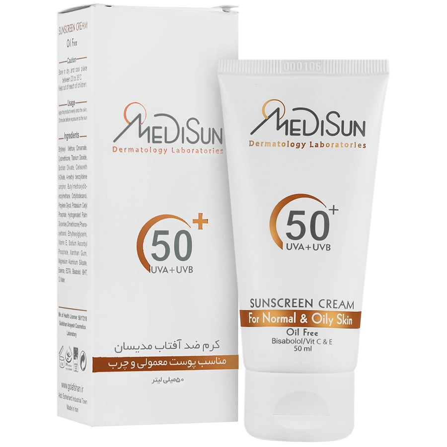 ضد آفتاب بی رنگ پوست معمولی و چرب SPF50 مدیسان