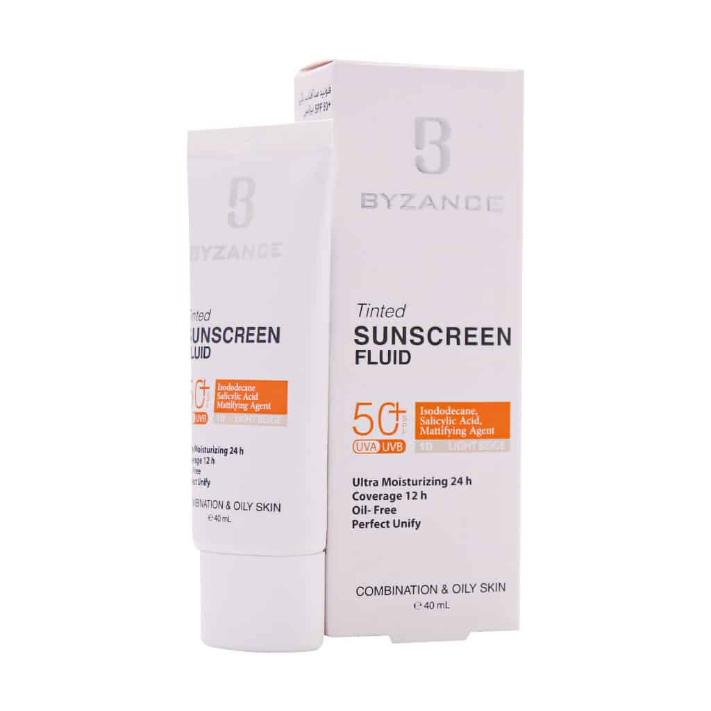 فلوئید ضد آفتاب رنگی SPF50 پوست چرب بیزانس