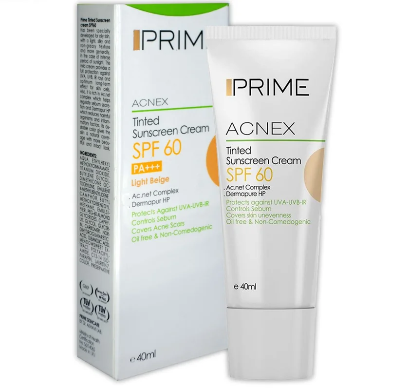 کرم ضد آفتاب رنگی پریم SPF60 مناسب پوست مختلط و چرب