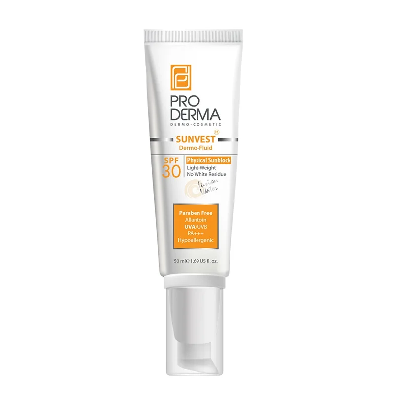 فلوئید ضد آفتاب SPF30 فاقد جاذب های شیمیایی پرودرما
